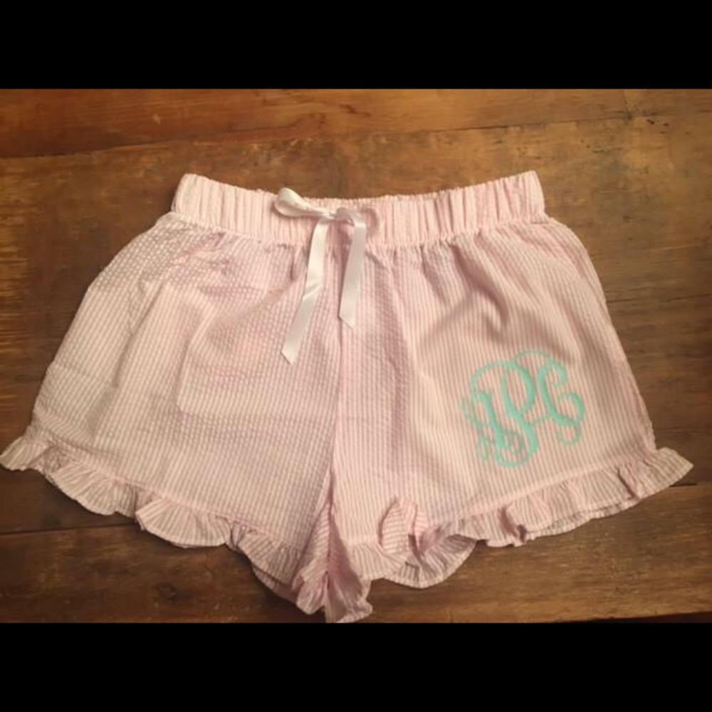 Pink seersucker pajama shorts